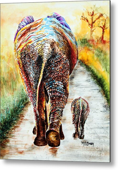 Elephants Metal Print featuring the painting Are We There Yet? by Maria Barry