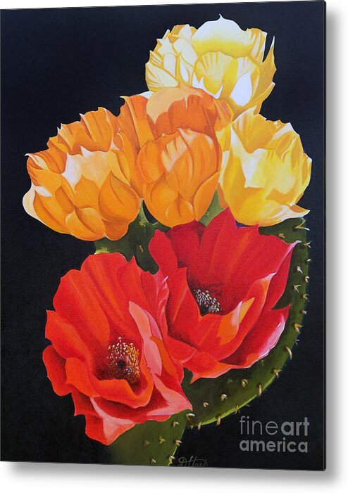 Still Life Metal Print featuring the painting Arizona Blossoms - Prickly Pear by Debbie Hart