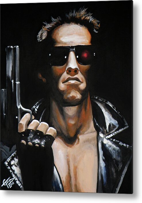 Arnold Schwarzenegger Metal Print featuring the painting Arnold Schwarzenegger - Terminator by Tom Carlton
