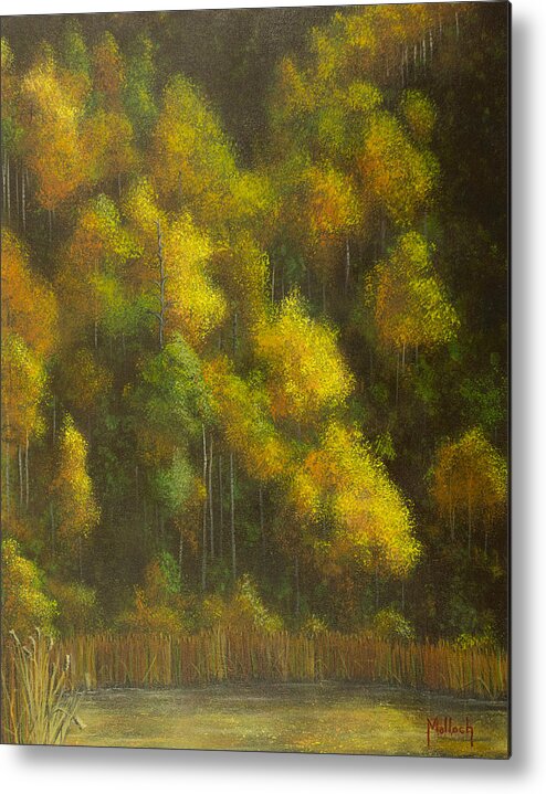 Autumn Aspens Metal Print featuring the painting Aspens and Cattails by Jack Malloch