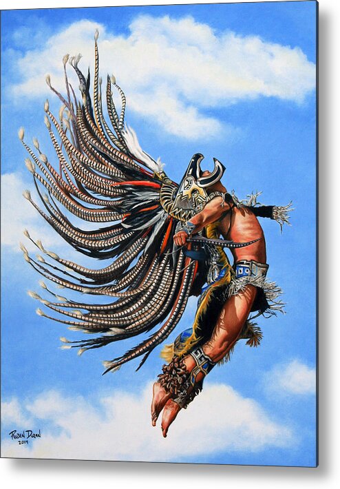 Figure Metal Print featuring the painting Aztec Warrior by Ruben Duran
