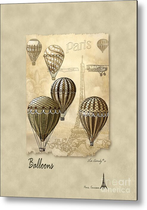 Hot Air Balloons Metal Print featuring the mixed media Balloons With Sepia by Lee Owenby
