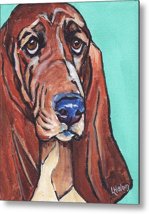 Basset Hound Metal Print featuring the painting Basset II by Greg and Linda Halom