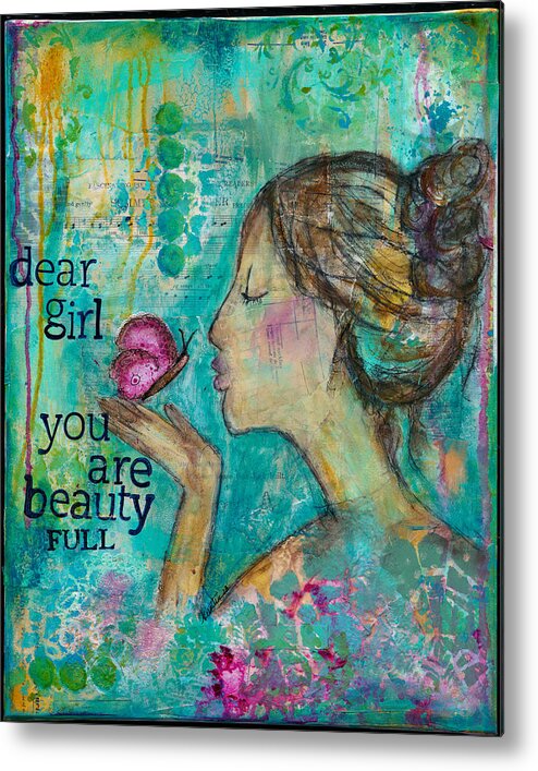Girl Metal Print featuring the mixed media BeautyFULL by Kirsten Koza Reed