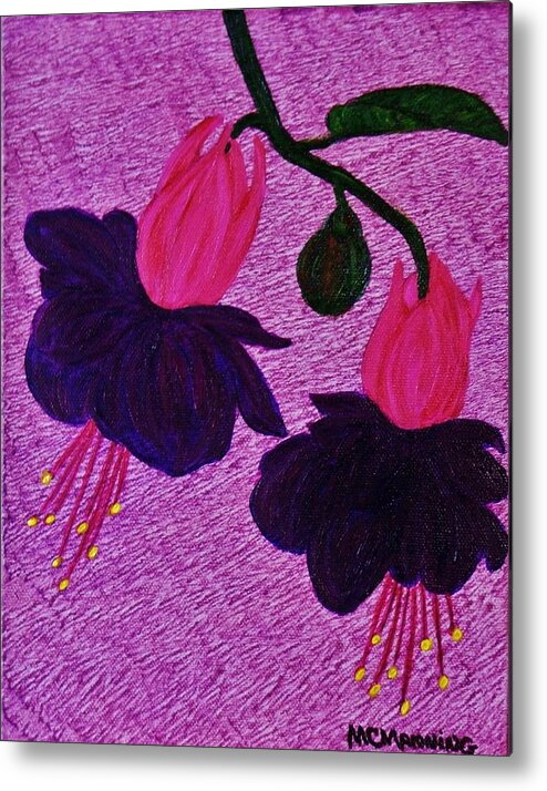 Pink And Purple Fuchsia Flower Art Prints Metal Print featuring the painting Bells Of The Ball by Celeste Manning