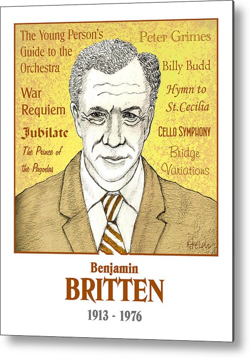 Britten Metal Print featuring the drawing Bemjamin Britten by Paul Helm