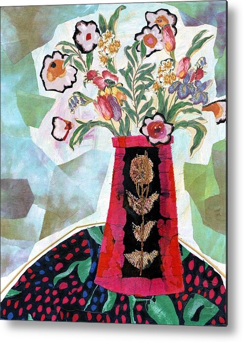 Flowers In A Vase Metal Print featuring the mixed media Bird Blossom Vase by Diane Fine