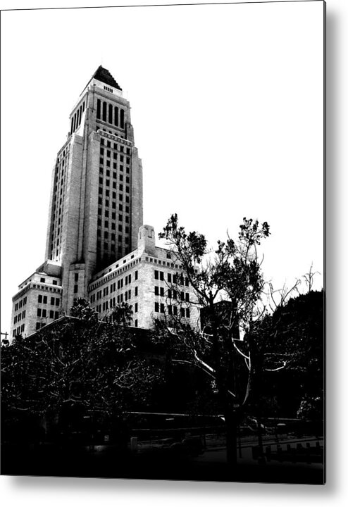 La Metal Print featuring the photograph Black and White Los Angeles Abstract City Photography...LA City Hall by Amy Giacomelli