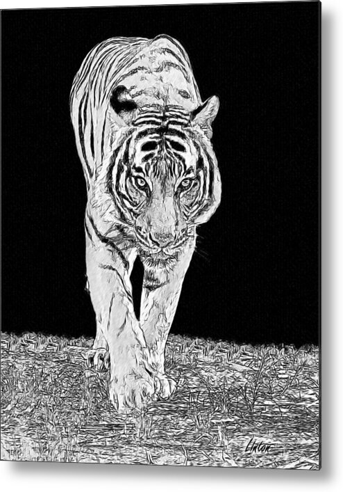 Tiger Metal Print featuring the digital art Black-and-white Tiger by Larry Linton