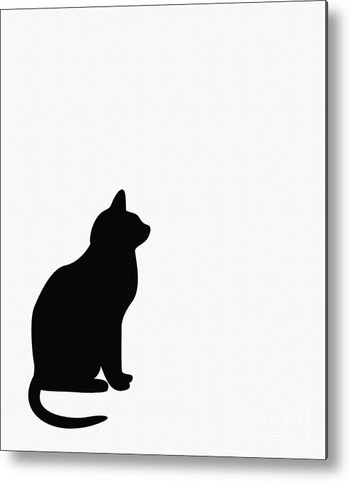 Black Cat Silhouette On A White Background Metal Print featuring the digital art Black Cat Silhouette on a White Background by Barbara A Griffin