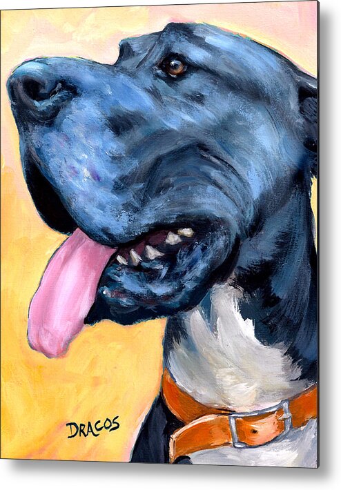 Great Dane Metal Print featuring the painting Black Great Dane on Yellow by Dottie Dracos