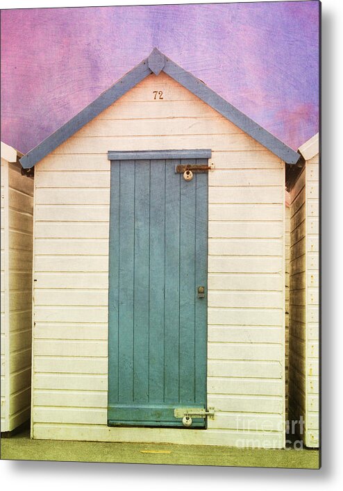 Beach Huts With Texture Metal Print featuring the photograph Blue Beach Hut by Terri Waters