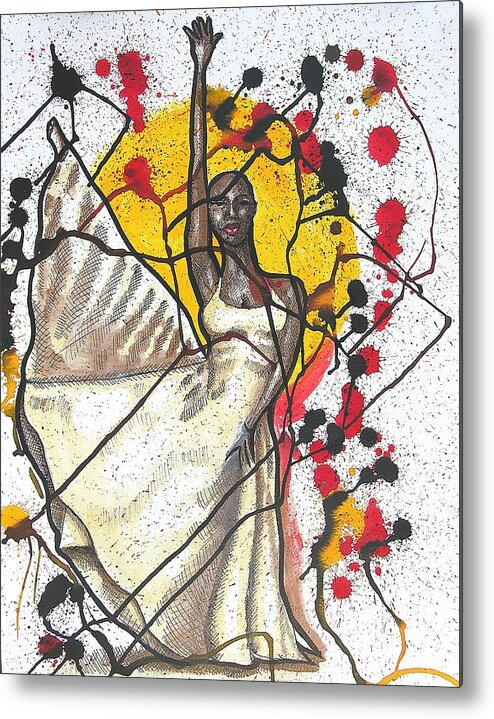 Red Metal Print featuring the painting Body in Motion by Lamario Chez Jackson