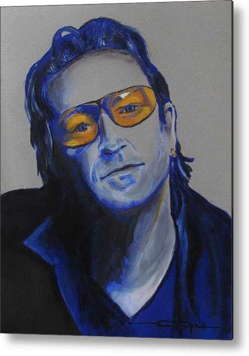 Celebrity Portraits Metal Print featuring the painting Bono U2 by Eric Dee