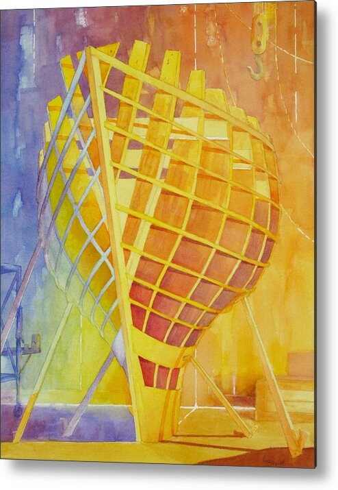Watercolor Metal Print featuring the painting Building My Wooden Sailboat by George Harth