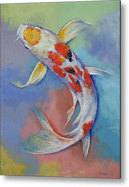 Asian Metal Print featuring the painting Butterfly Koi Fish by Michael Creese
