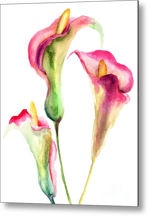 Abstract Metal Print featuring the painting Calla Lily flowers by Regina Jershova