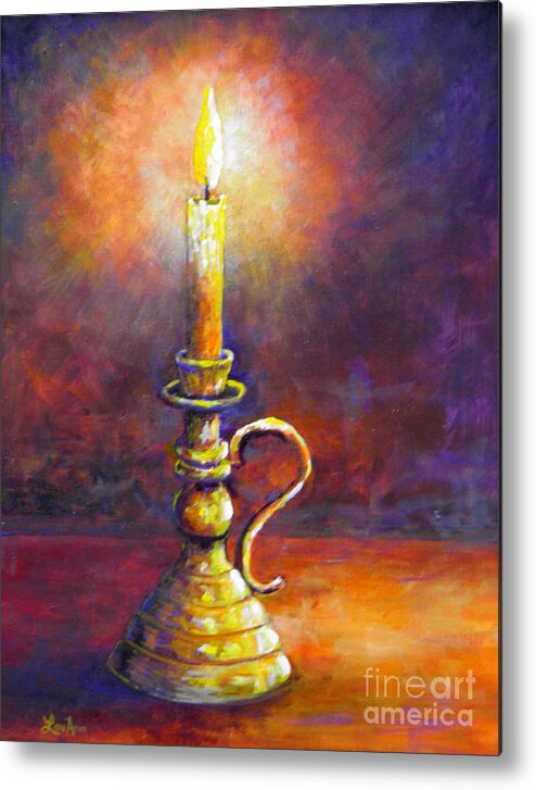 Candle Metal Print featuring the painting Candle - Violet Glow by Lou Ann Bagnall