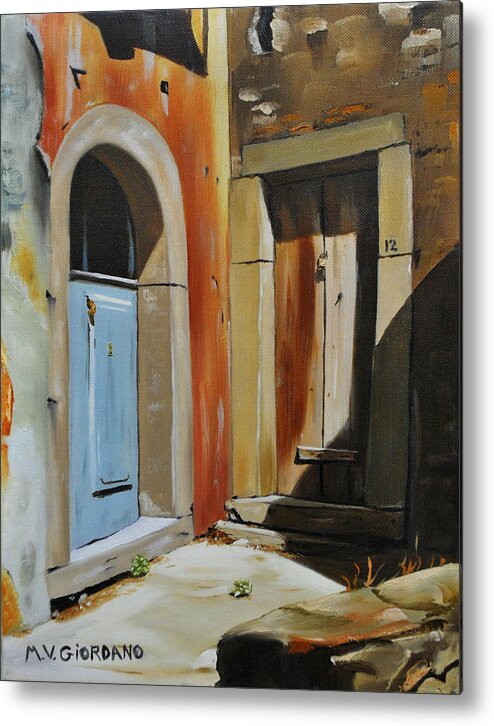 Oil On Canvas Metal Print featuring the painting 'Cantina' Doors in Sicily by Marco Vittorio Giordano