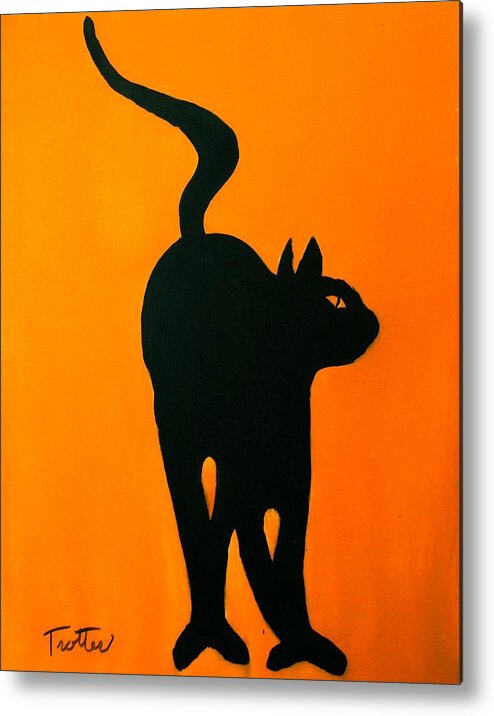 Cat Metal Print featuring the painting Cat Dance in Orange by Patrick Trotter