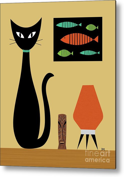 Mid Century Modern Metal Print featuring the digital art Cat on Tabletop by Donna Mibus