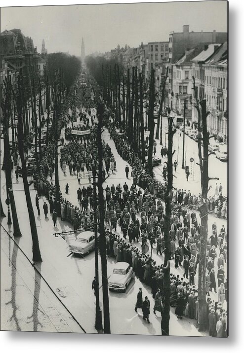 retro Images Archive Metal Print featuring the photograph Catholics March In Antwerp.. Parade Ends Two Weeks Easter by Retro Images Archive