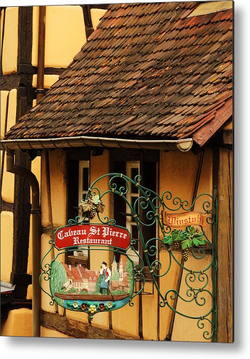 Sign Metal Print featuring the photograph Caveau St Pierre Sign in Colmar France by Greg Matchick