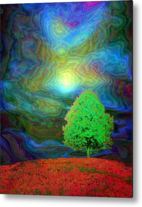 Tree Metal Print featuring the painting Change of seasons - Summer night in Enamel by Lilia D