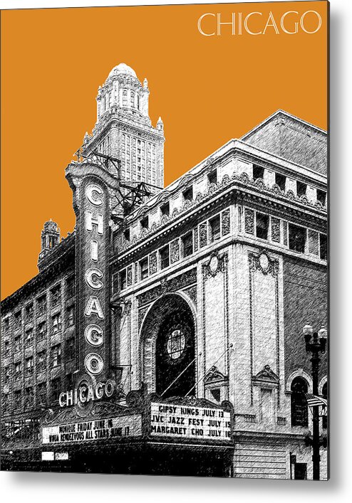Architecture Metal Print featuring the digital art Chicago Theater - Dark Orange by DB Artist