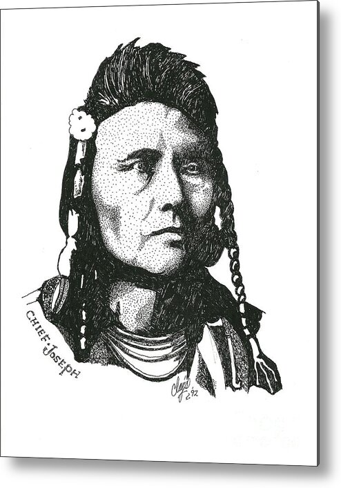 Chief Joseph Metal Print featuring the drawing Chief Joseph by Clayton Cannaday