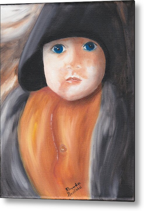 Nature Metal Print featuring the painting Child With Hood by Brenda Bonfield