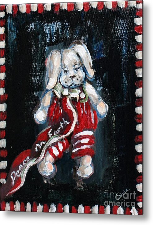 Christmas Metal Print featuring the painting Christmas Bunny by Carrie Joy Byrnes