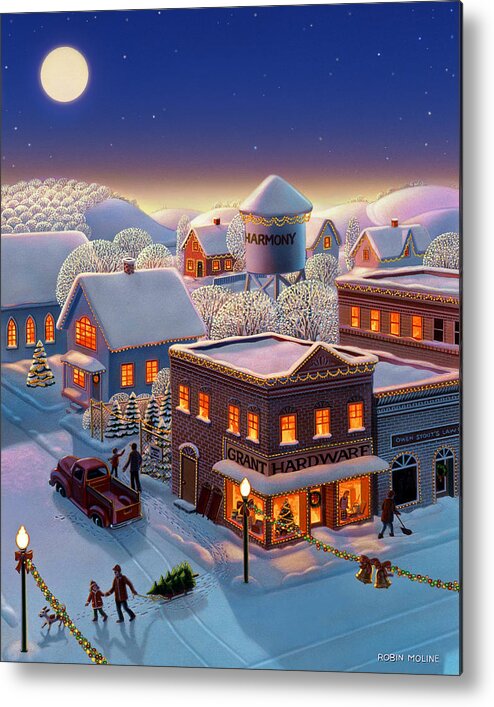 Winter Town Metal Print featuring the painting Christmas in Harmony by Robin Moline