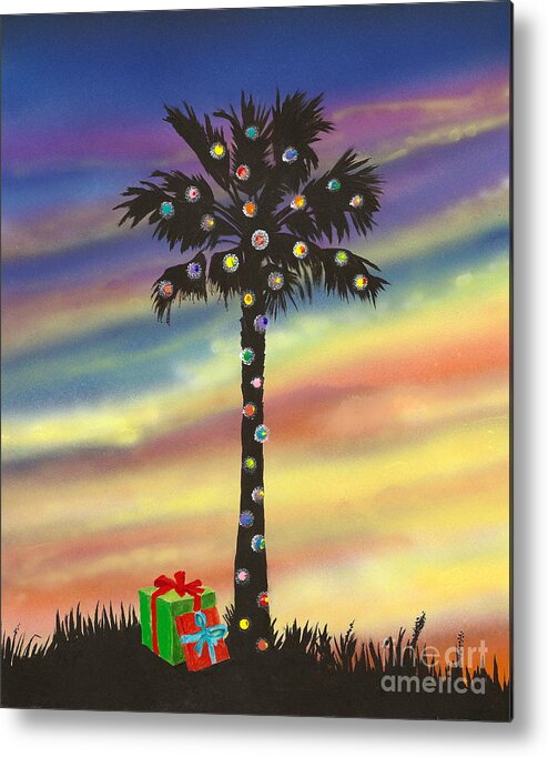 Palm Tree Metal Print featuring the painting San Clemente Christmas by Mary Scott