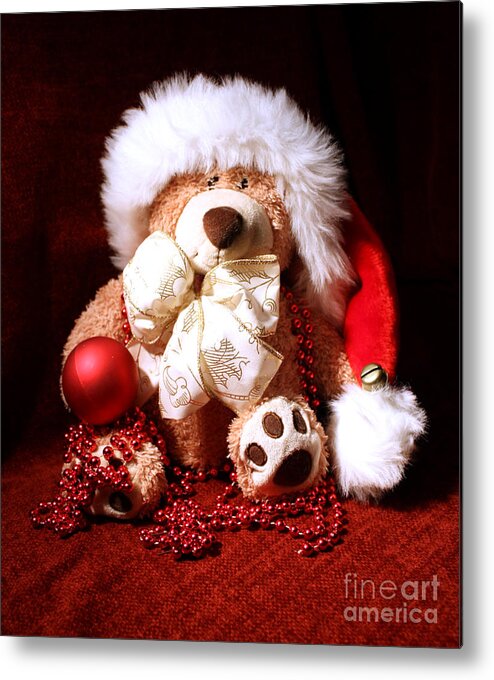 Teddy Metal Print featuring the photograph Christmas Teddy by Terri Waters