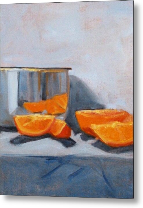 Orange Metal Print featuring the painting Chrome and Oranges by Nancy Merkle