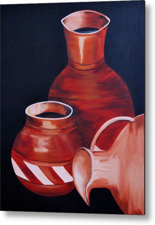 Oil Metal Print featuring the painting Clay Pots by Sonali Kukreja