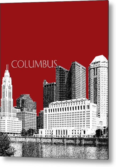 Architecture Metal Print featuring the digital art Columbus Skyline - Dark Red by DB Artist
