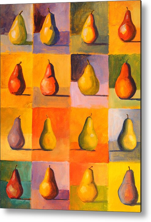 Abstract Metal Print featuring the painting Contemplating the Pear by Nancy Merkle