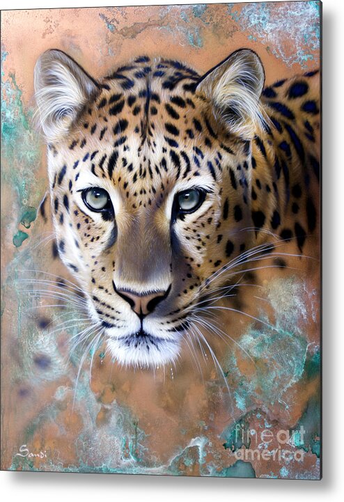 Copper Metal Print featuring the painting Copper Stealth - Leopard by Sandi Baker