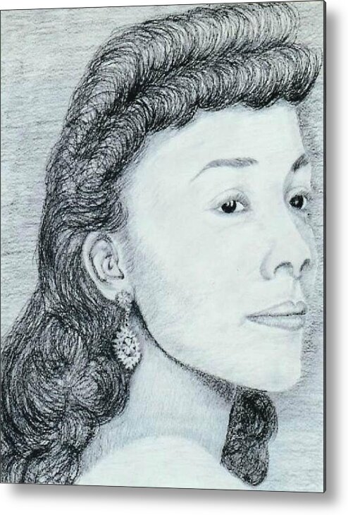 Drawing Metal Print featuring the drawing Coretta Scott King by Karen Buford