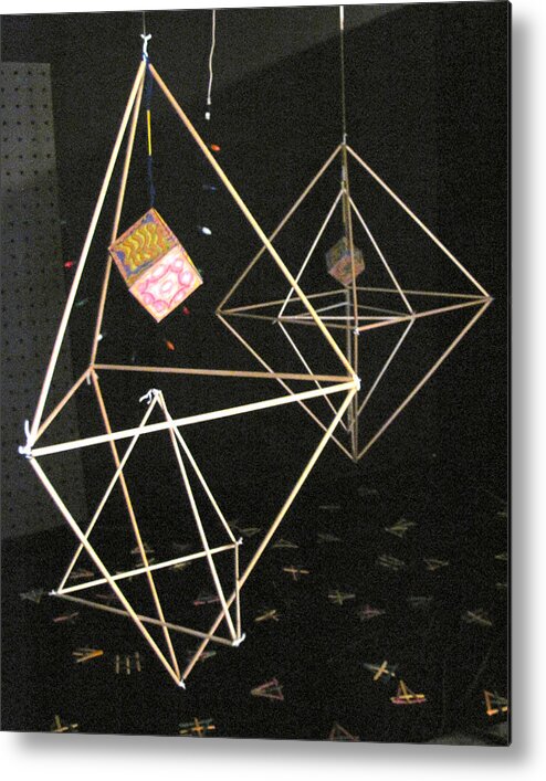Wood Metal Print featuring the mixed media Cube and Triangle Mobiles by Steve Sommers