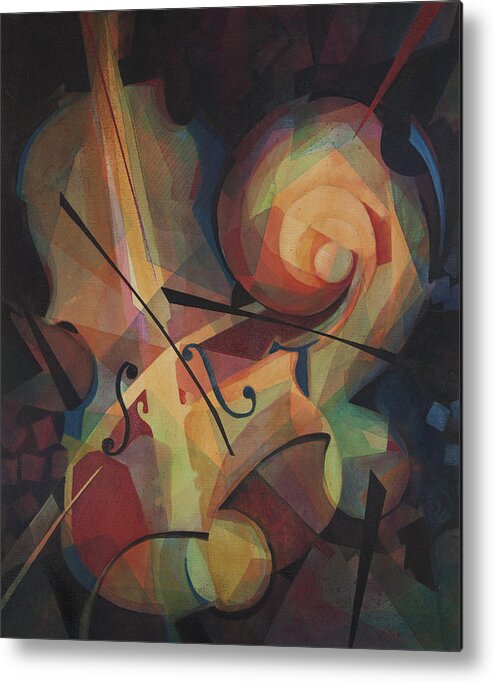 Musical Art Metal Print featuring the painting Cubist Play - Abstract Cello by Susanne Clark