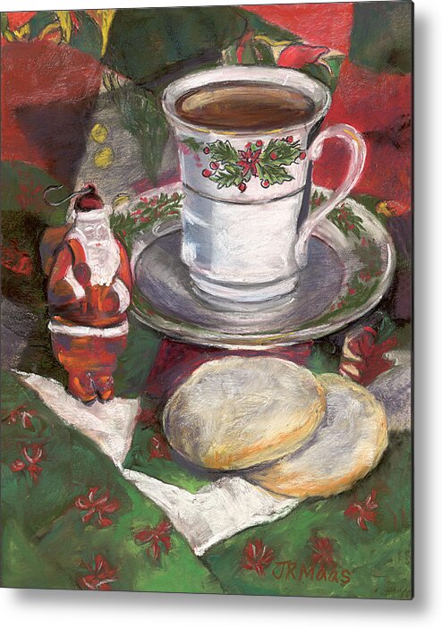 Christmas China Tea Cup With Holly And Berries Metal Print featuring the pastel Cuppa Christmaas Tea by Julie Maas