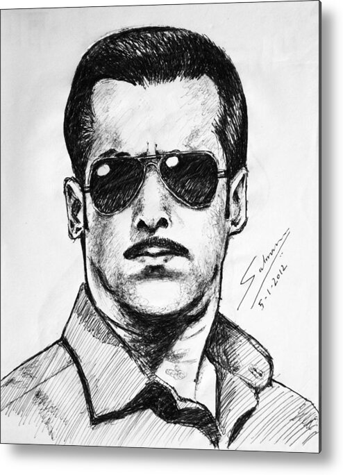 Wallpaper Buy Art Print Phone Case T-shirt Beautiful Duvet Case Pillow Tote Bags Shower Curtain Greeting Cards Mobile Phone Apple Android Nature Salman Khan Sketch Dabanng 2 Bollywood India Sketch Movies Portrait Pen Ink Paper Black White Expression Canvas Framed Art Acrylic Greeting Print Two Salman Ravish Khan Bad Ass Police Officer Metal Print featuring the painting Salman Khan by Salman Ravish