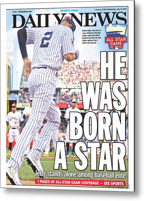 American League Baseball Metal Print featuring the photograph Daily News Back Page Derek Jeter by New York Daily News