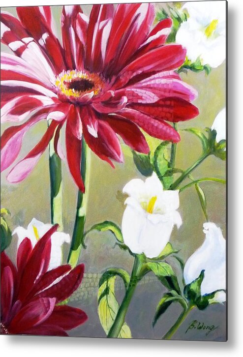 Red Daisies Metal Print featuring the painting Daisy Delight - 2 by Betty M M Wong