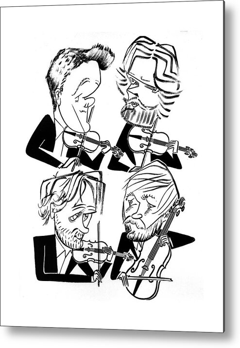 Danish String Quartet Grayscale Metal Print featuring the drawing Danish String Quartet by Tom Bachtell