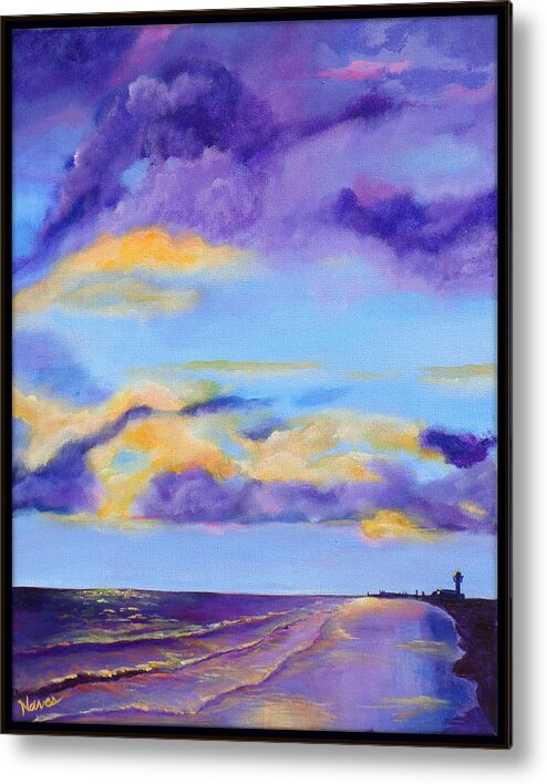 Coastal Scene Painting Metal Print featuring the painting Day's Farewell by Deborah Naves