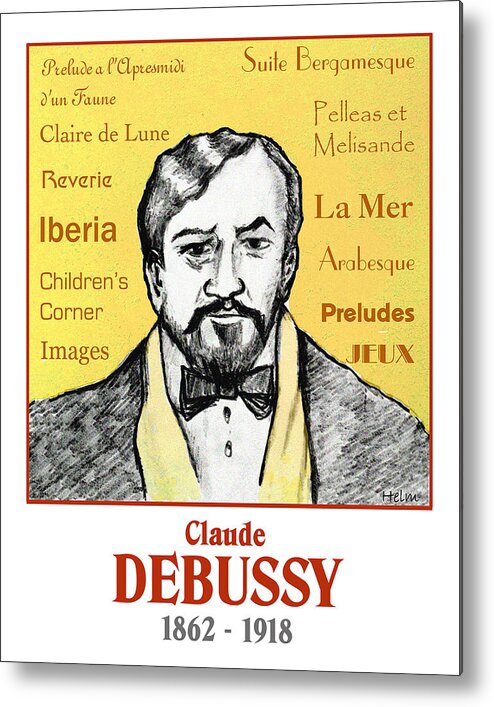 Debussy Metal Print featuring the drawing Debussy by Paul Helm